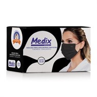 Máscara Tripla com Elástico Preta - 50 Un - Medix